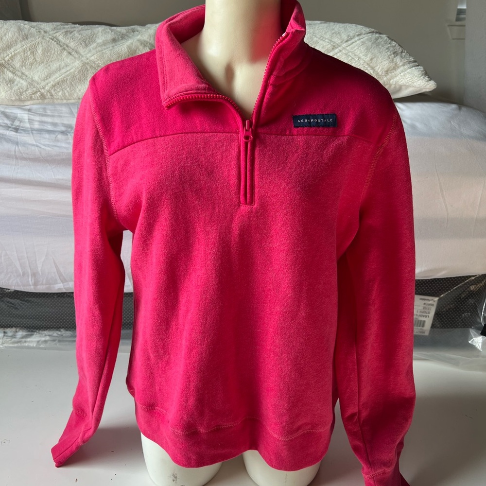 Women’s Aeropostale Pink Sz L Long Sleeve Half Zip Pullover Sweatshirt Sweater